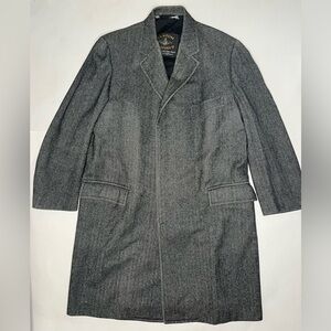 Vintage 1950s Herringbone tweed gray Wool overcoat Coat topcoat Made In USA